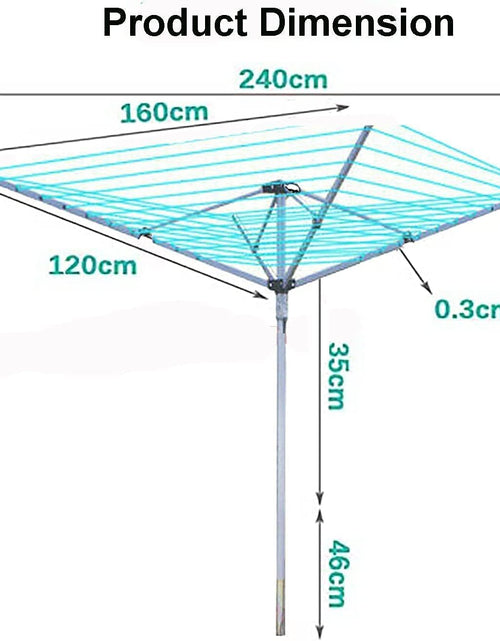 Load image into Gallery viewer, AAMEN 60M Rotary Clothes Airer - 4 Arm Outdoor Washing Line with Metal Spike &amp; Cover (Silver &amp; Grey)
