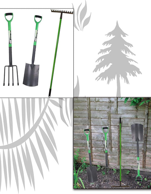 Load image into Gallery viewer, AAMEN 4-Piece Garden Tools Set – Heavy Duty Border Spade, Digging Spade, Fork &amp; Rake – Ergonomic Gardening Tool Kit with Comfort Grip – Lightweight, Rust-Resistant
