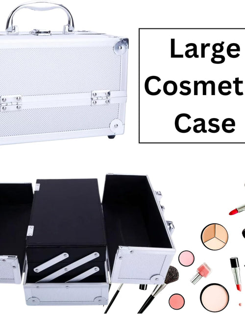 Load image into Gallery viewer, AAMEN Large Silver Aluminium Makeup Case – Lockable Cosmetic &amp; Jewellery Organizer, Multi-Use Storage Box
