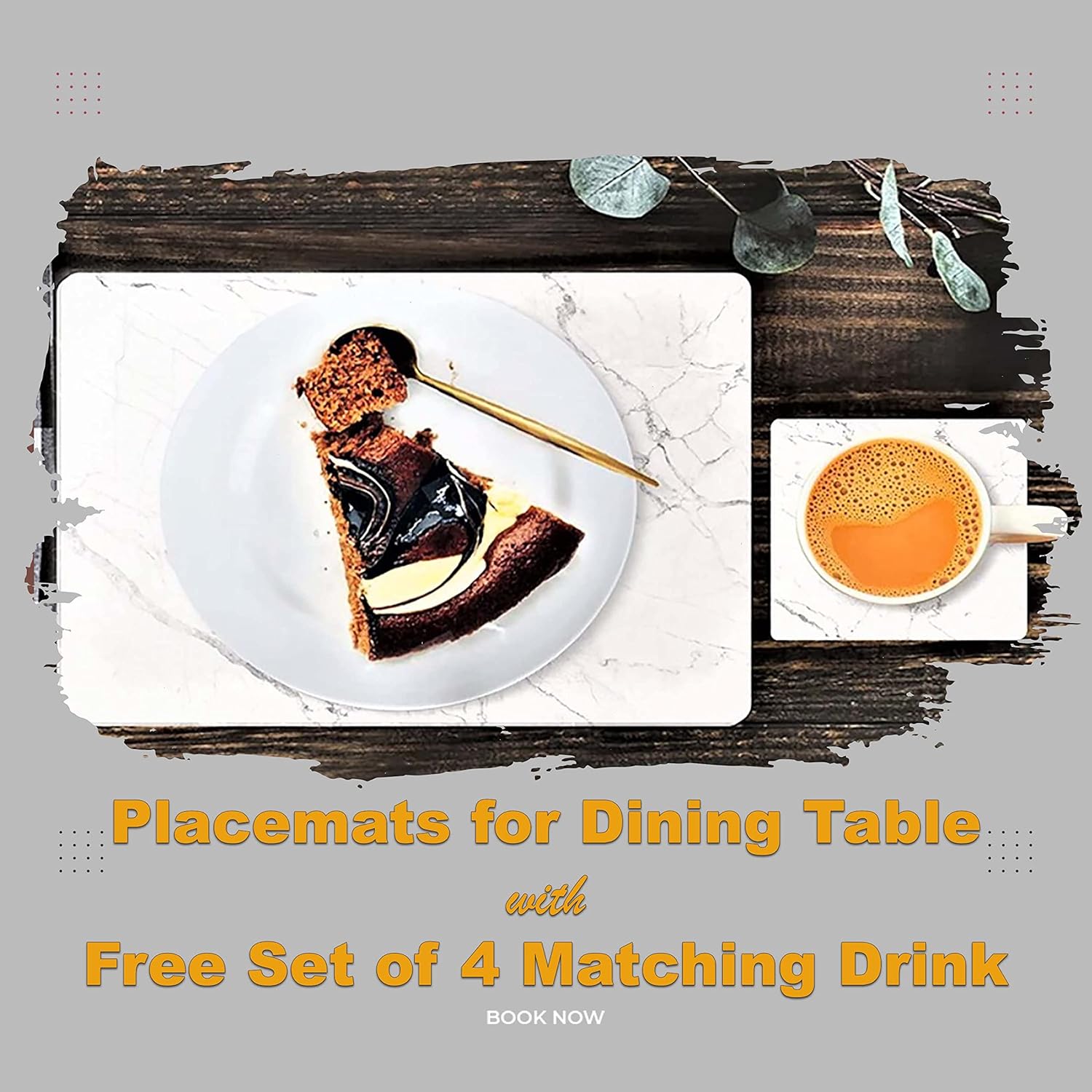 AAMEN 8-Piece Heat Resistant Cork Table Mats – Marble Placemats & Coasters Set