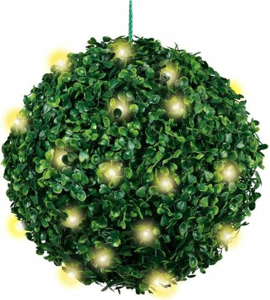 AAMEN 26cm Solar Topiary Ball – Hanging Artificial Plant with Warm White LED for Garden Decor