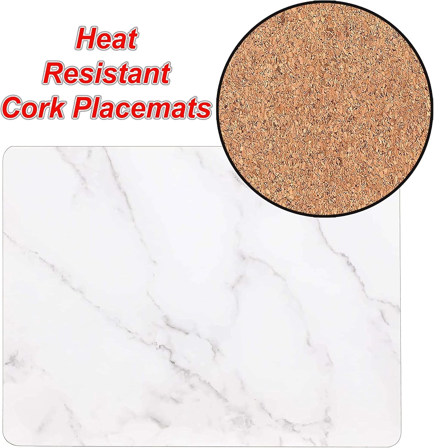 AAMEN 8-Piece Heat Resistant Cork Table Mats – Marble Placemats & Coasters Set