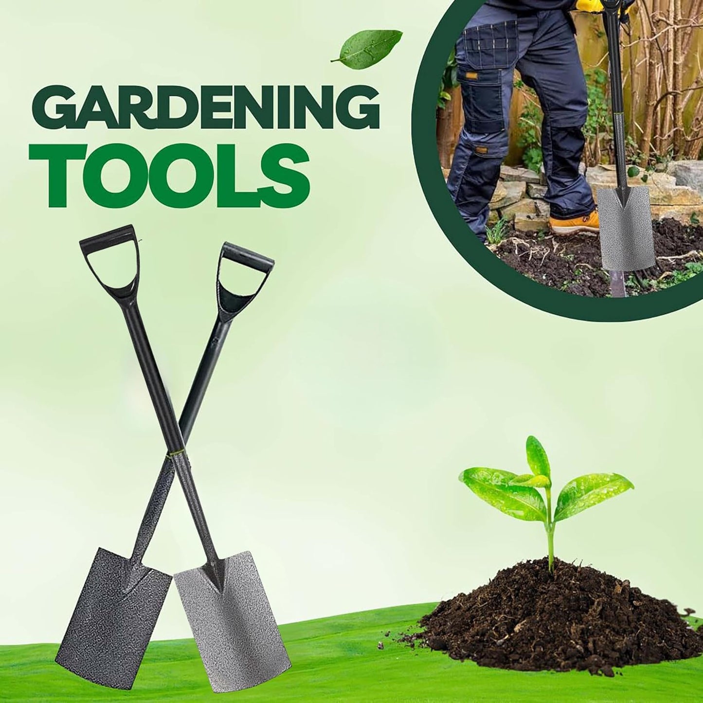 AAMEN Heavy-Duty Garden Spade – Ergonomic Carbon Steel Border Shovel with Plastic D-Handle – Outdoor Digging Tool for Planting, Landscaping & Edging – 92cm Grey Fencing Spade