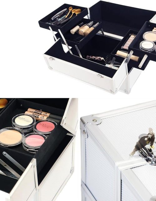 Load image into Gallery viewer, AAMEN Large Silver Aluminium Makeup Case – Lockable Cosmetic &amp; Jewellery Organizer, Multi-Use Storage Box
