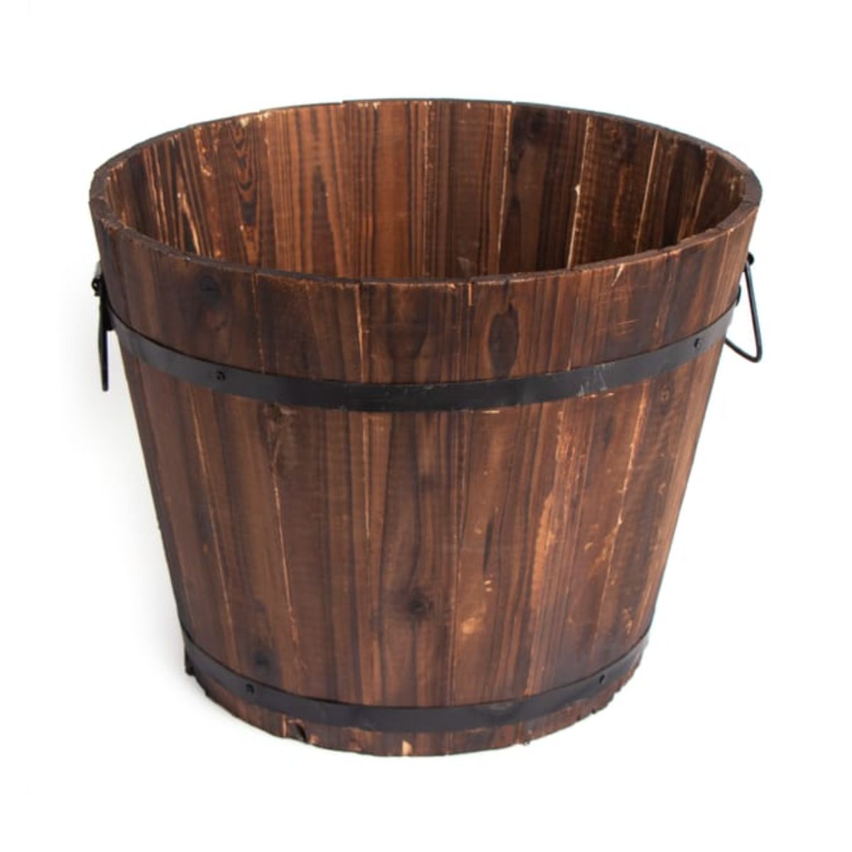 Large Wooden Barrel Planter | Rustic Outdoor Garden Pot
