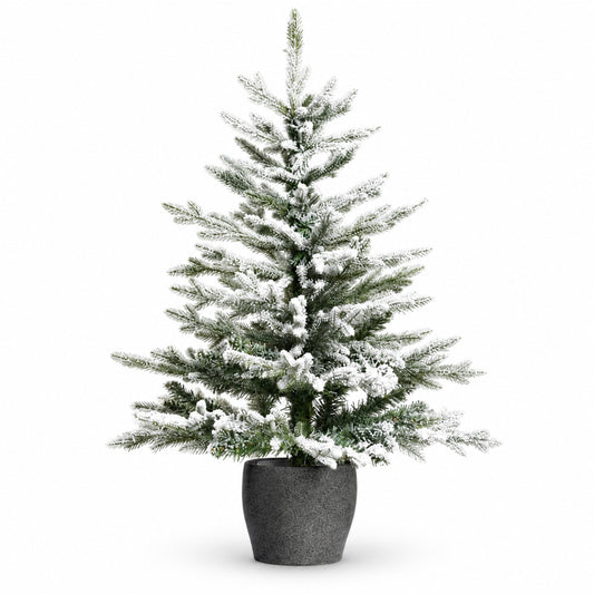 120cm Snowy Pine Potted Christmas Tree with Stone Effect Base