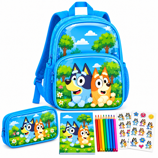 AAMEN 12-Piece Kids School Backpack with Colouring & Stationery Set
