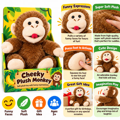 AAMEN Cheeky Chimp Plush Monkey Toy Funny Face Age 3+