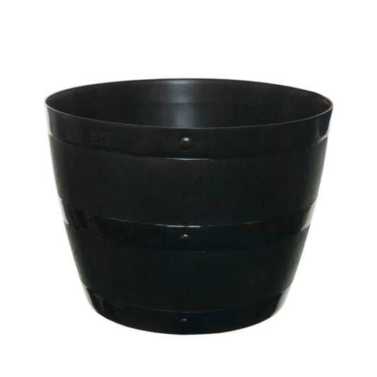Large Black Barrel Plant Pot Tub | Plastic Outdoor/Indoor Planter