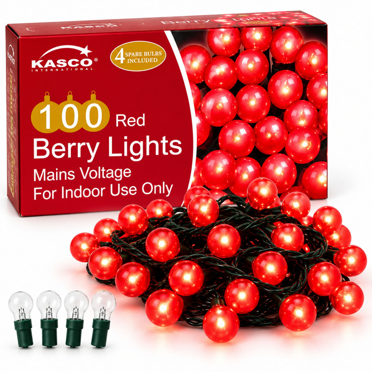 AAMEN 100 Red Berry Christmas Lights with 4 Spare Bulbs