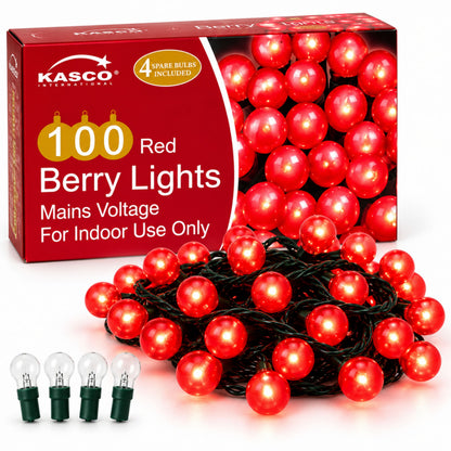 AAMEN 100 Red Berry Christmas Lights with 4 Spare Bulbs