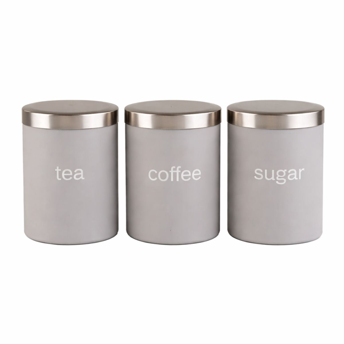 Set of 3 Modern Grey Tea, Coffee & Sugar Canisters – Airtight Storage Jars