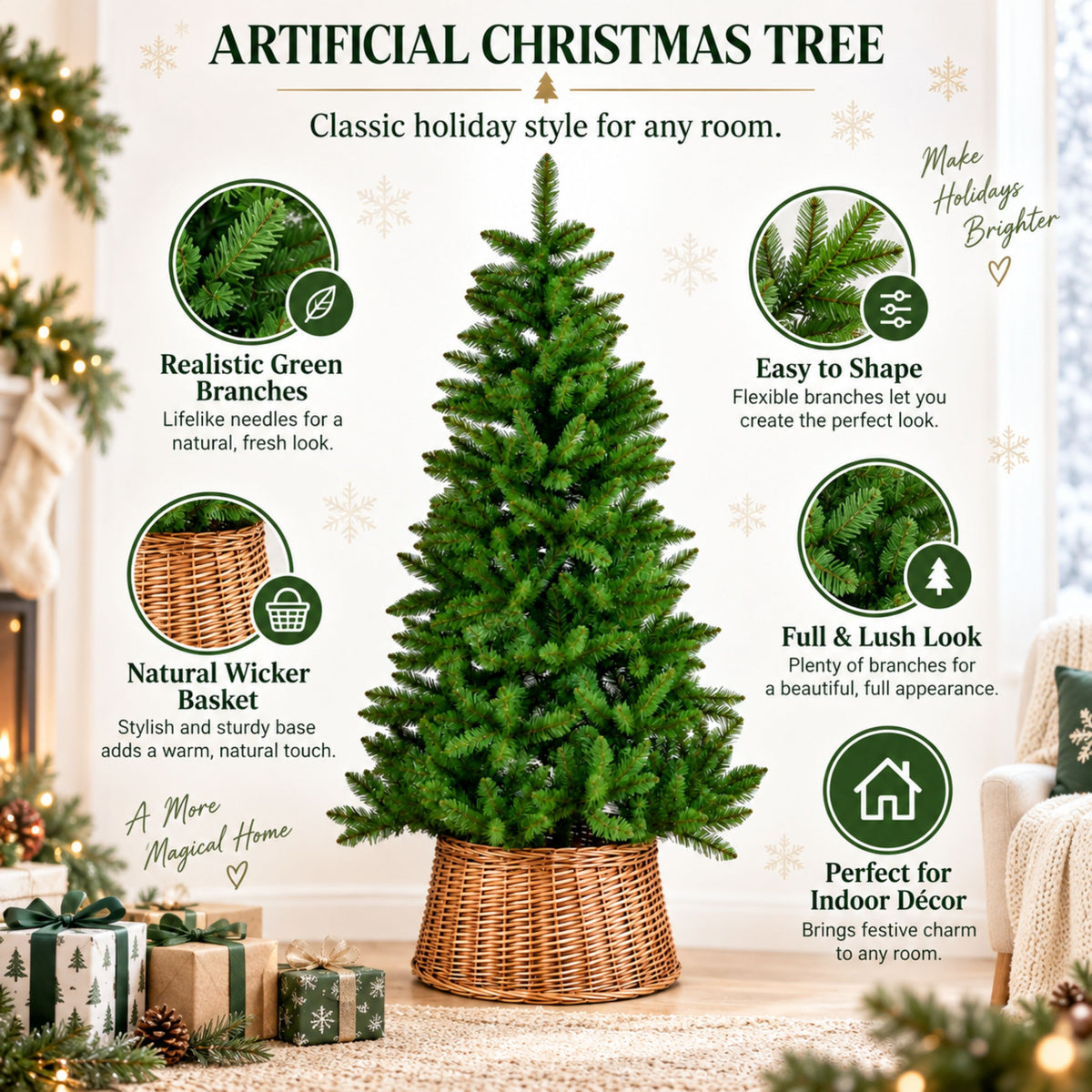 Artificial Christmas Tree with Stand & 529 Branch Tips - 6ft