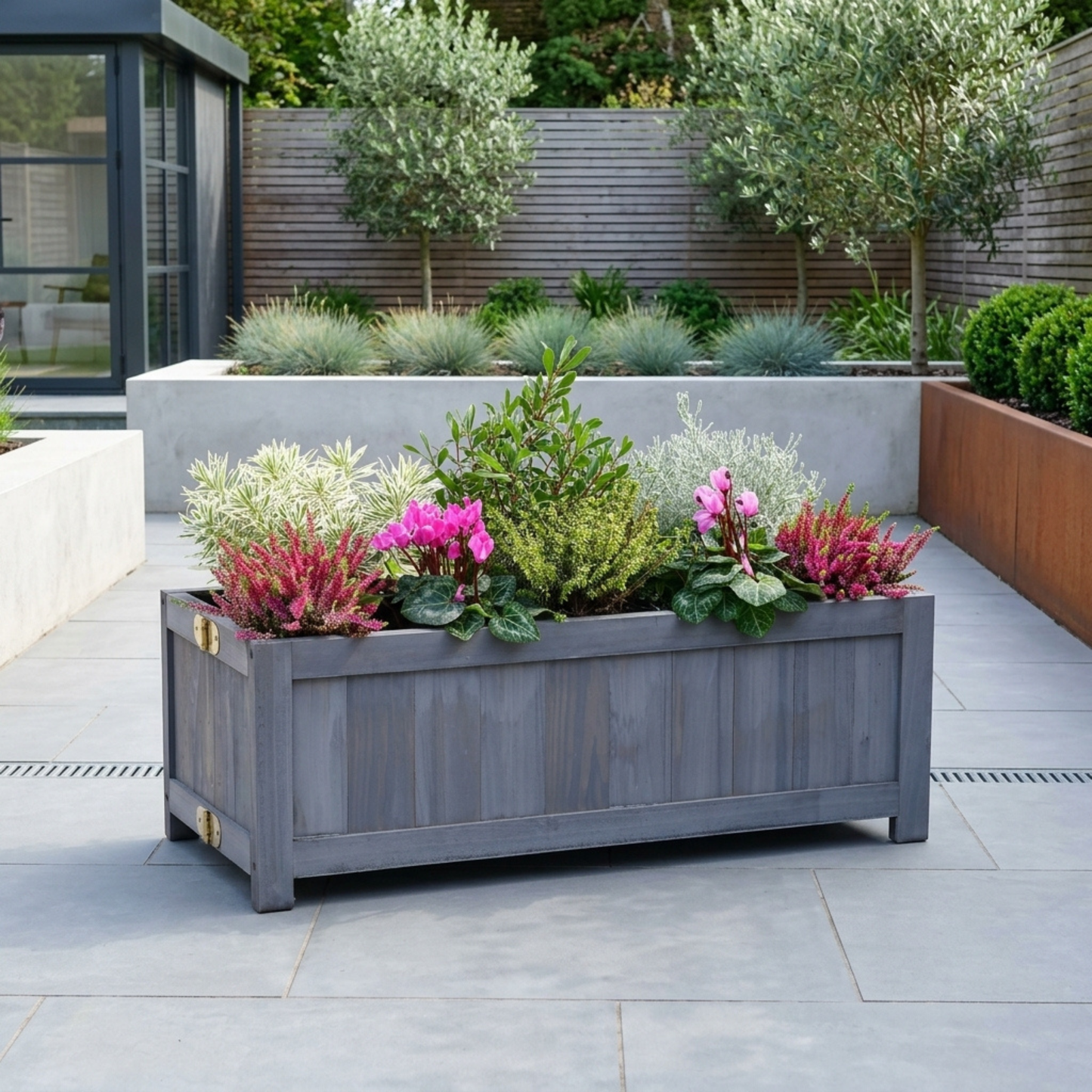 Natural Wooden Raised Bed Planter for Garden and Patio