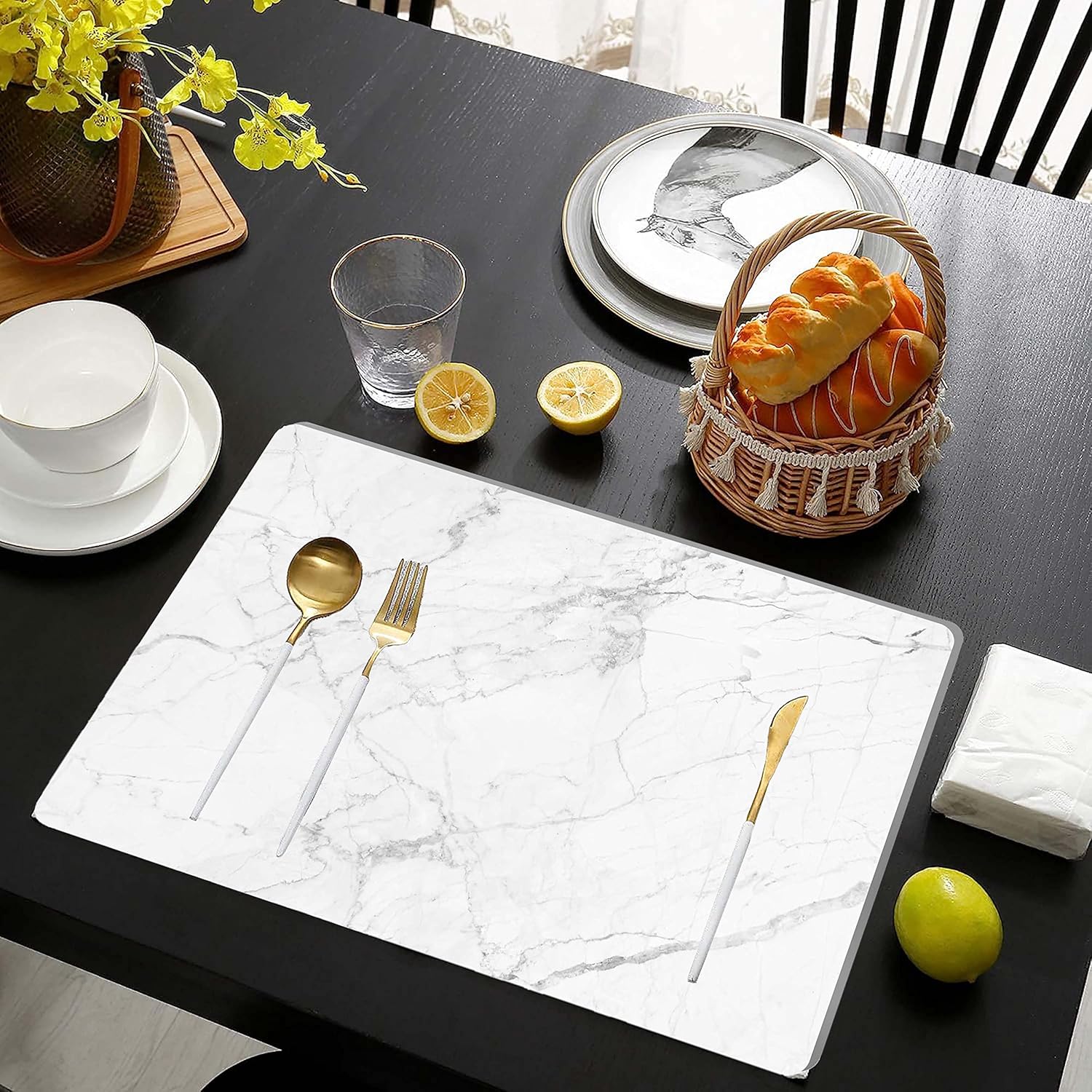 AAMEN 8-Piece Heat Resistant Cork Table Mats – Marble Placemats & Coasters Set