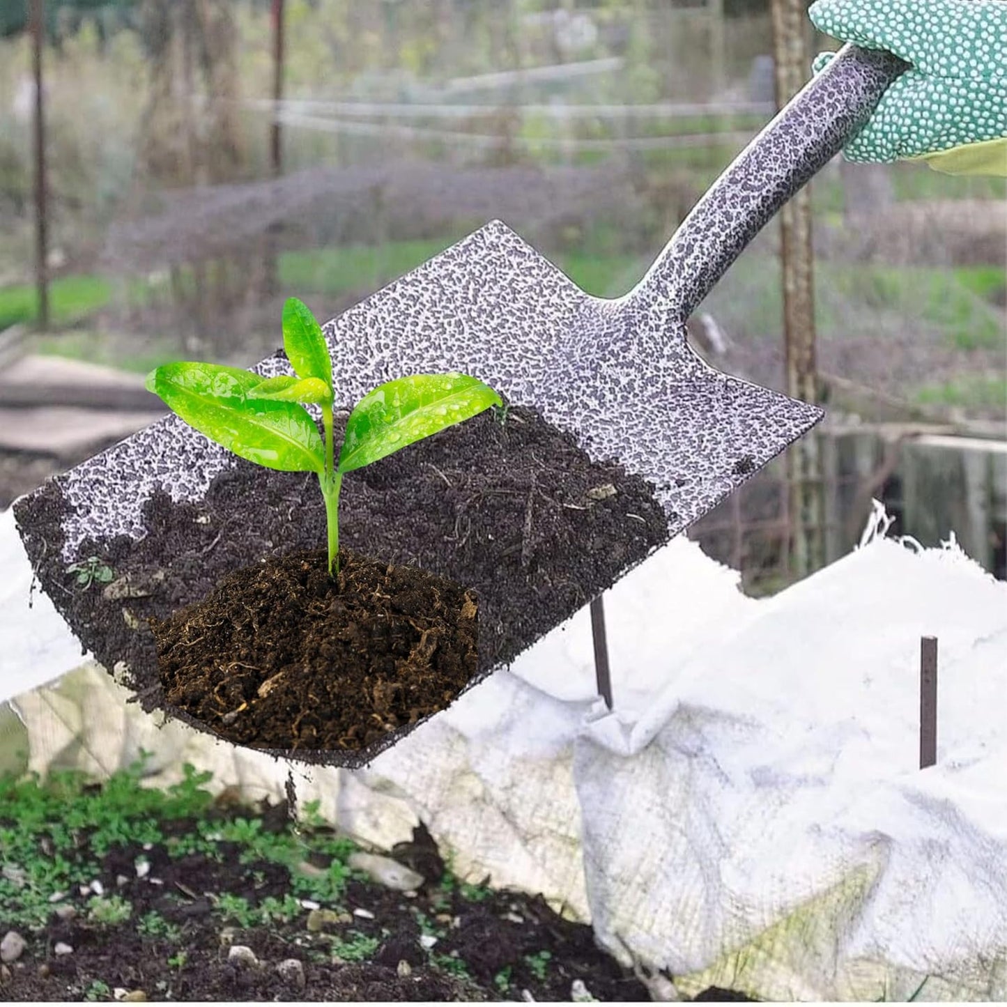 AAMEN Heavy-Duty Garden Spade – Ergonomic Carbon Steel Border Shovel with Plastic D-Handle – Outdoor Digging Tool for Planting, Landscaping & Edging – 92cm Grey Fencing Spade