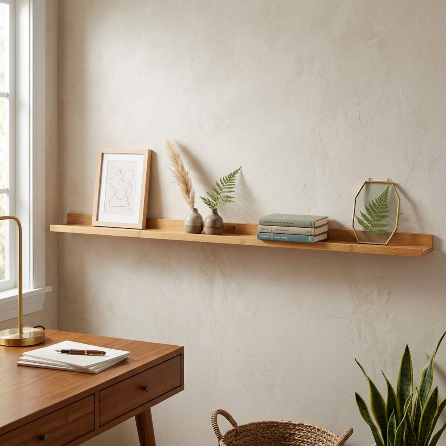 AAMEN Wall Mounted Bamboo Floating Shelf - 120cm