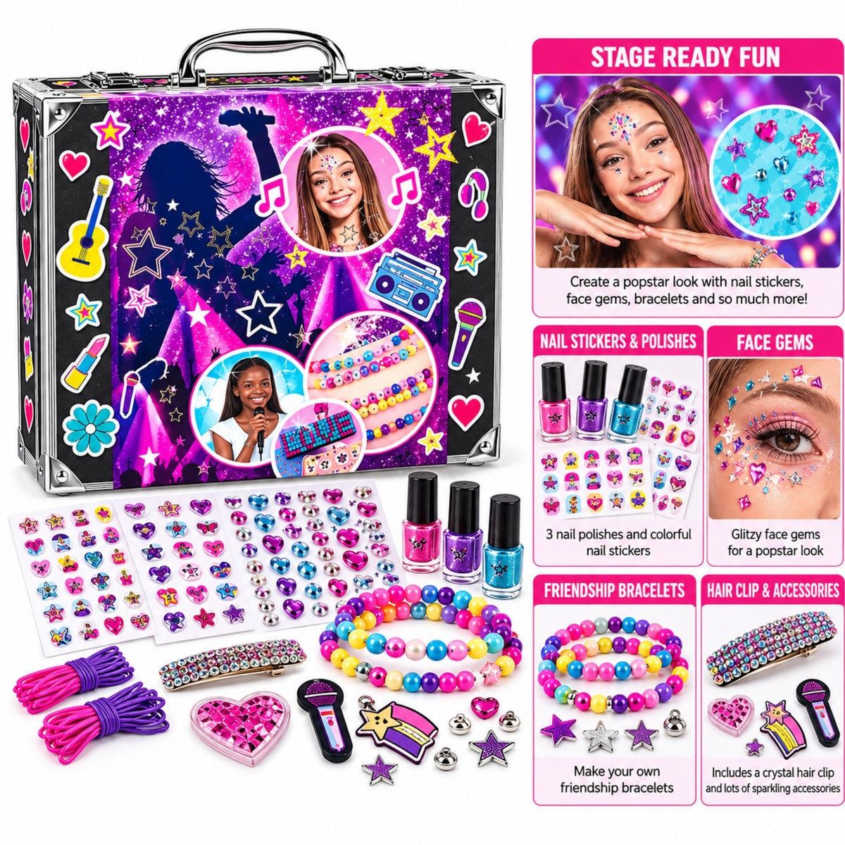 AAMEN Kids Beauty Craft Set with Nail Stickers & Beads