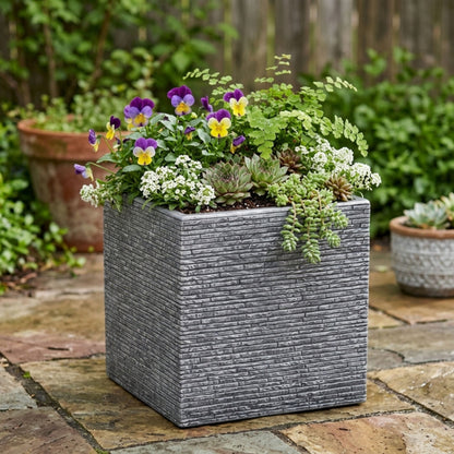 Large Grey Slate Effect Square Planter - 38cm