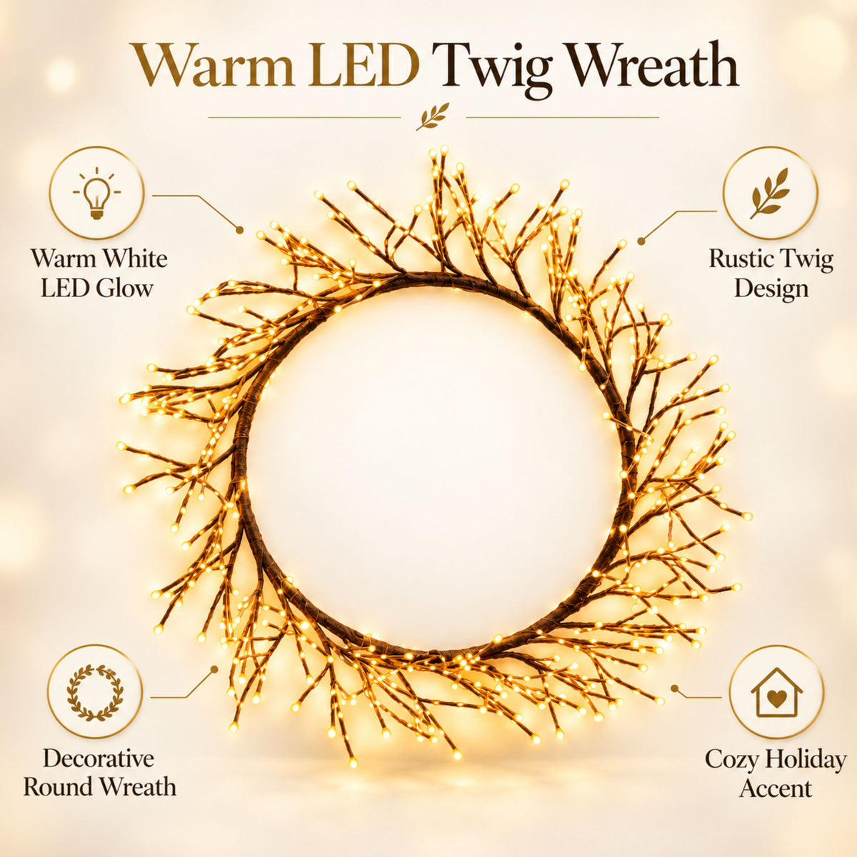 75cm LED Branch Christmas Wreath - 800 Warm White Lights
