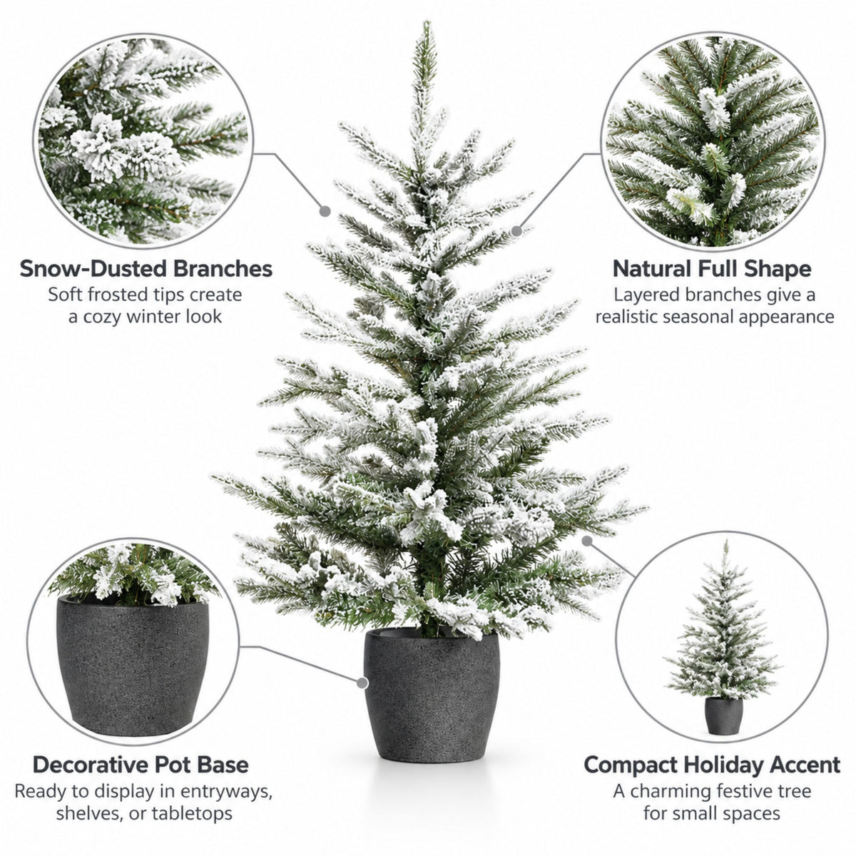 120cm Snowy Pine Potted Christmas Tree with Stone Effect Base