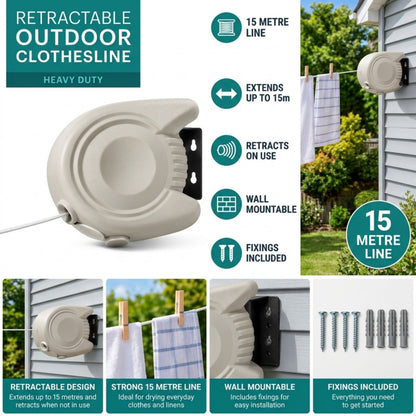 AAMEN 15m Retractable Wall Mounted Washing Line