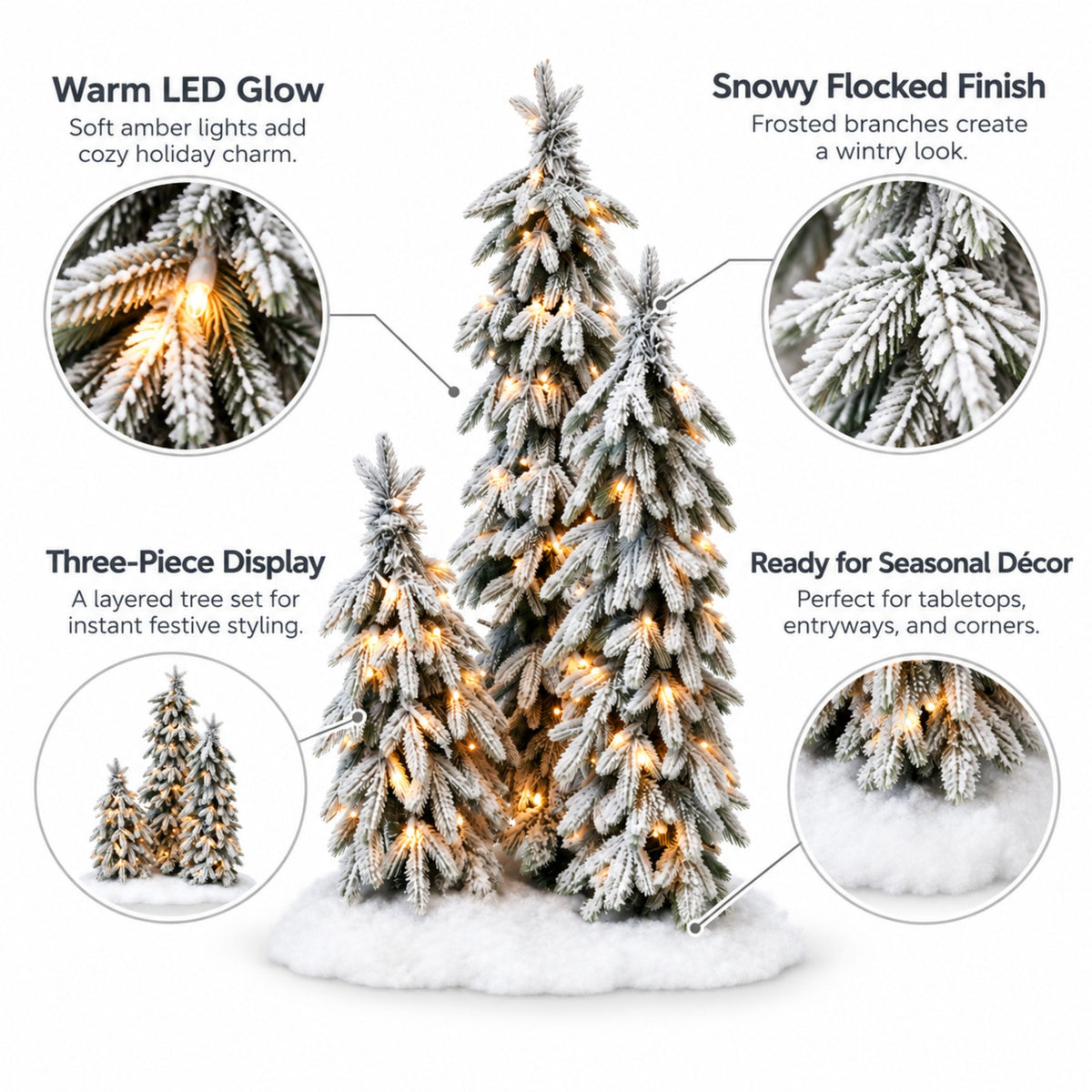 Artificial Snowy Christmas Trees - 4ft, 2.9ft & 1.9ft