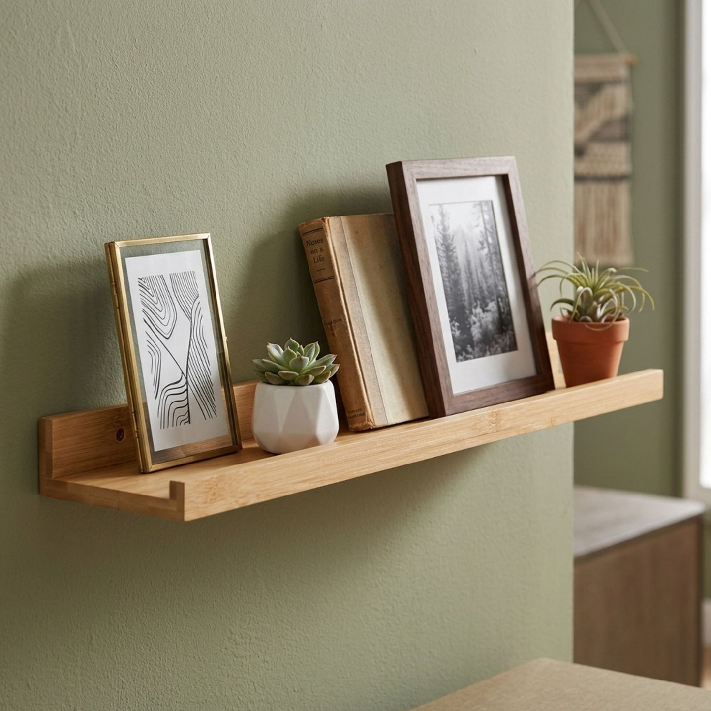 AAMEN Wall Mounted Bamboo Floating Shelf - 80cm