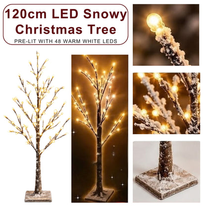 AAMEN Snowy LED Twig Tree with 48 Warm White Lights - 120cm