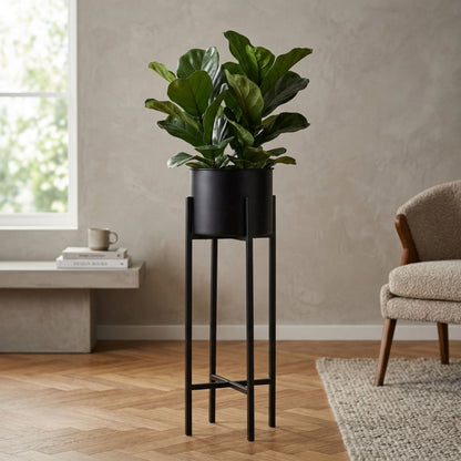 Tall Black Metal Planter for Indoor & Outdoor Plants