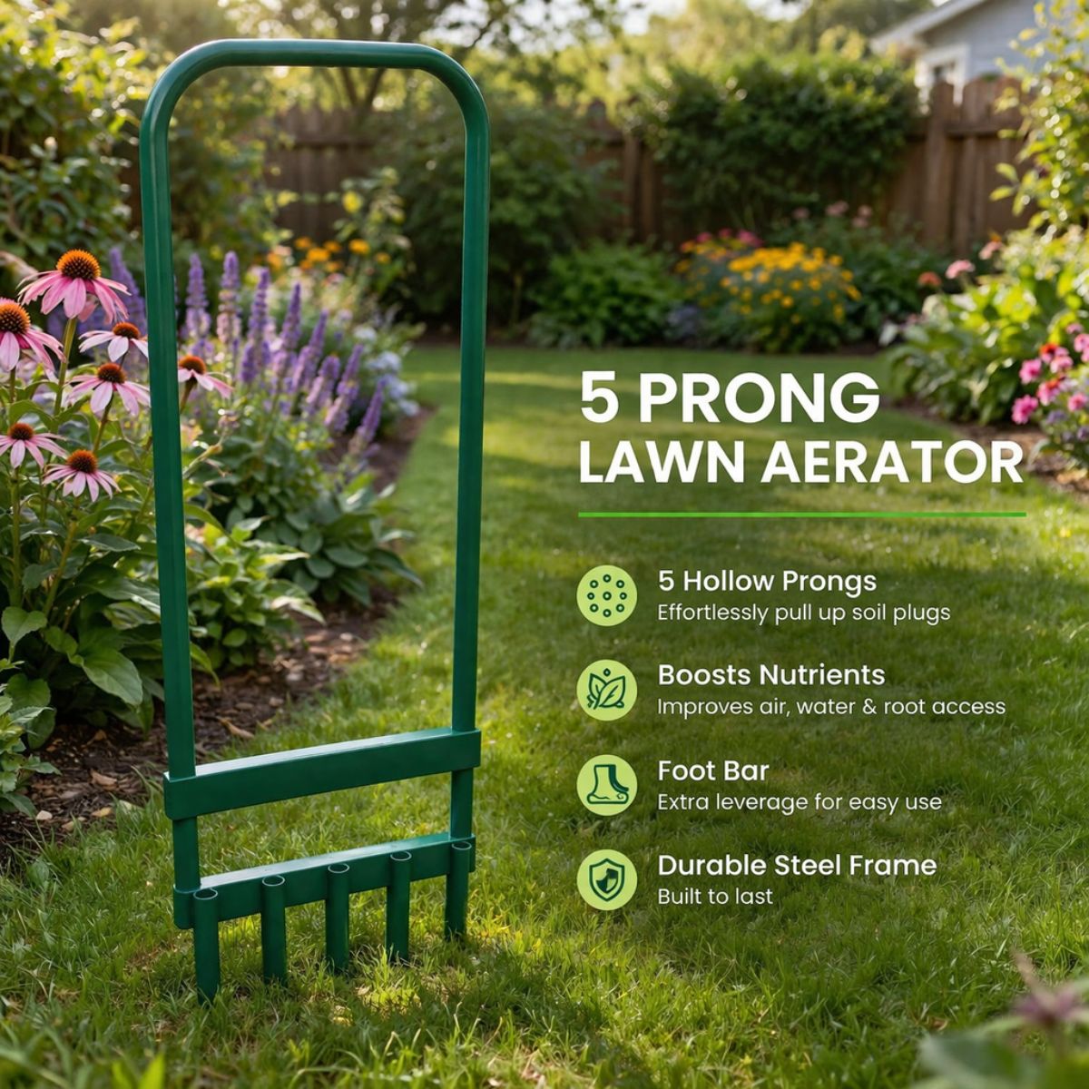 5 Prong Hollow Tine Lawn Aerator for Healthy Grass