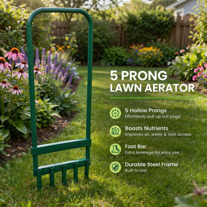 5 Prong Hollow Tine Lawn Aerator for Healthy Grass
