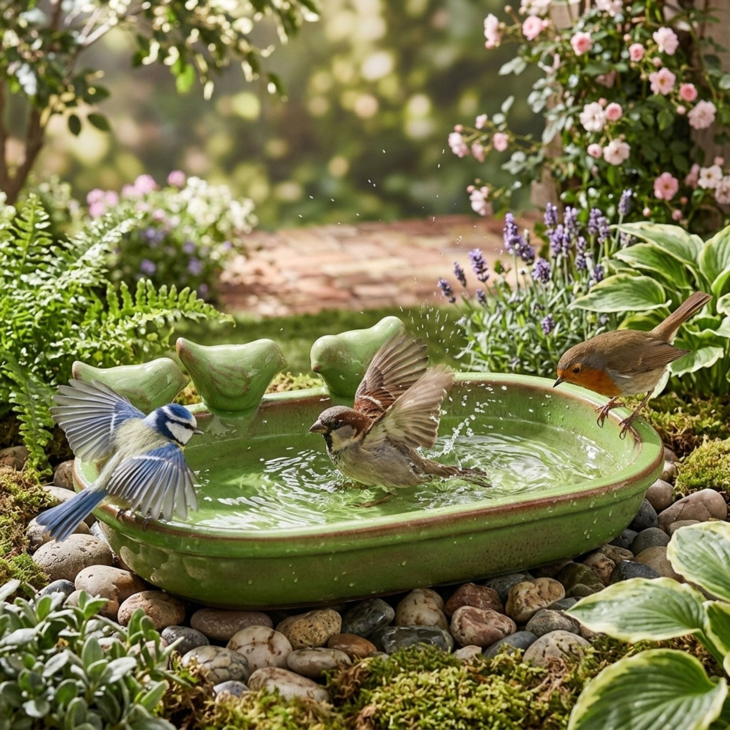 Ceramic Bird Bath Garden Decor Wild Bird Water Bowl