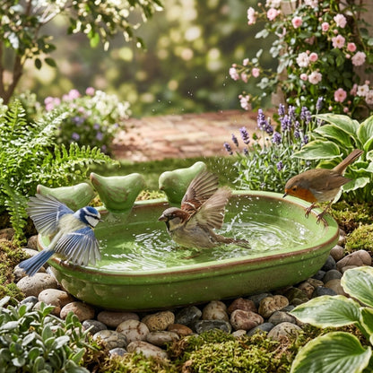 Ceramic Bird Bath Garden Decor Wild Bird Water Bowl