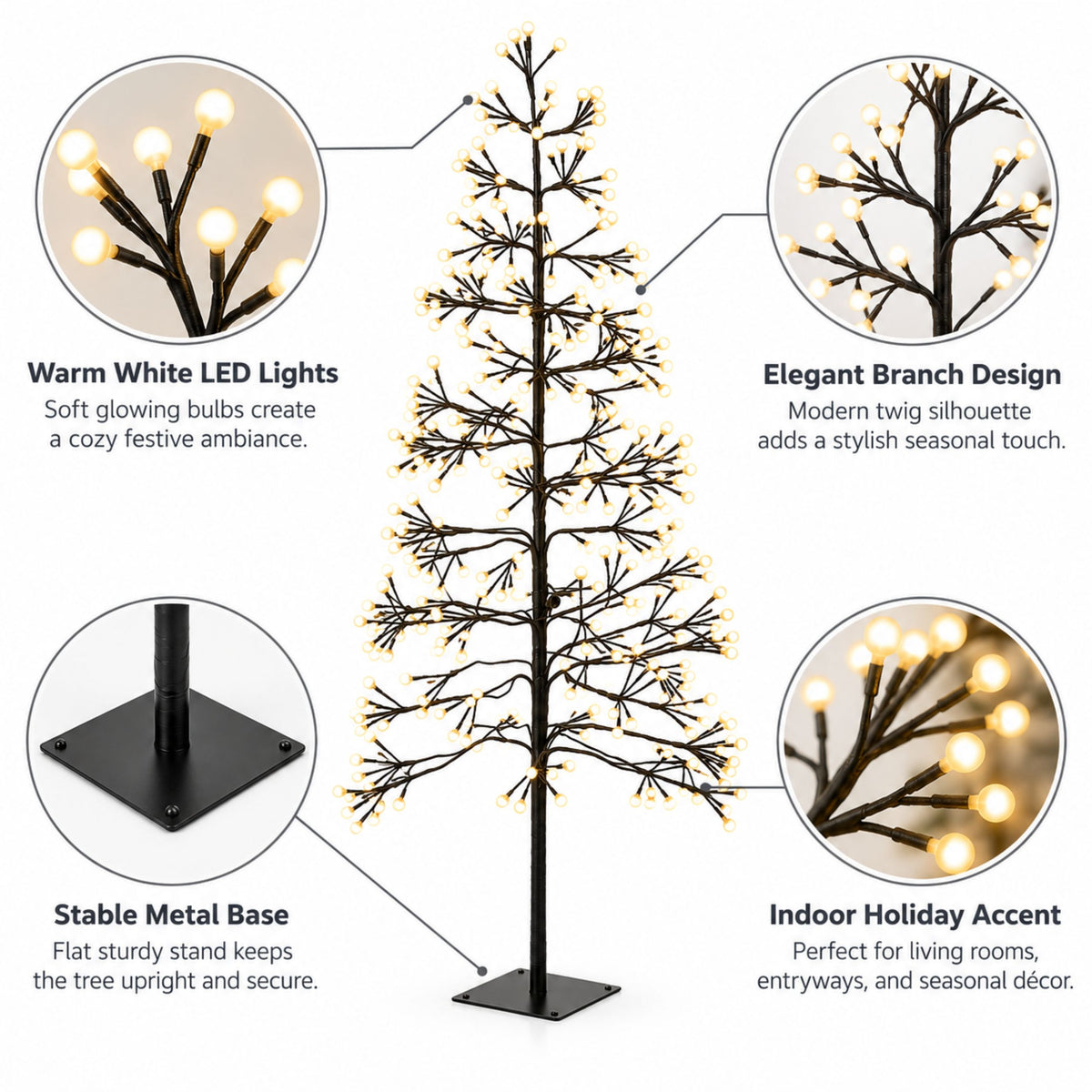 Warm White LED Berry Tree for Indoor & Outdoor Use