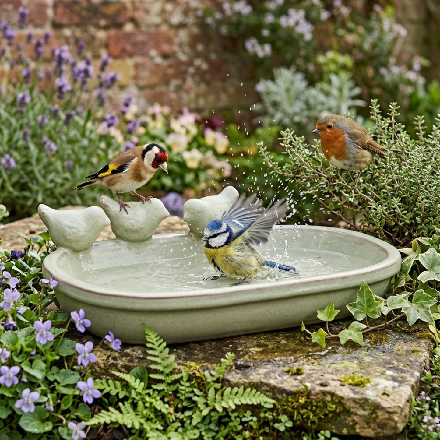 Ceramic Bird Bath Garden Decor Wild Bird Water Bowl