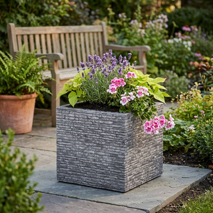 Small Grey Slate Effect Square Planter - 32cm