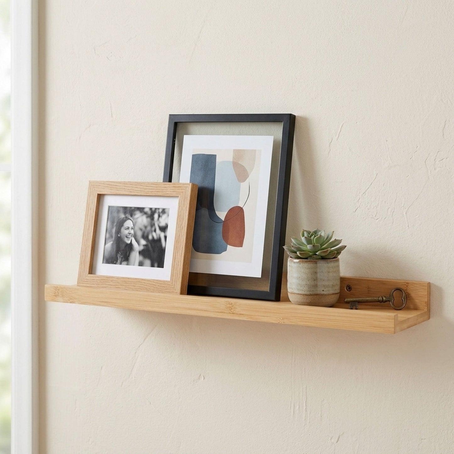AAMEN Wall Mounted Bamboo Floating Shelf - 48cm