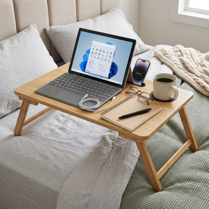 Bamboo Laptop Bed Table with Cup Holder - 63cm
