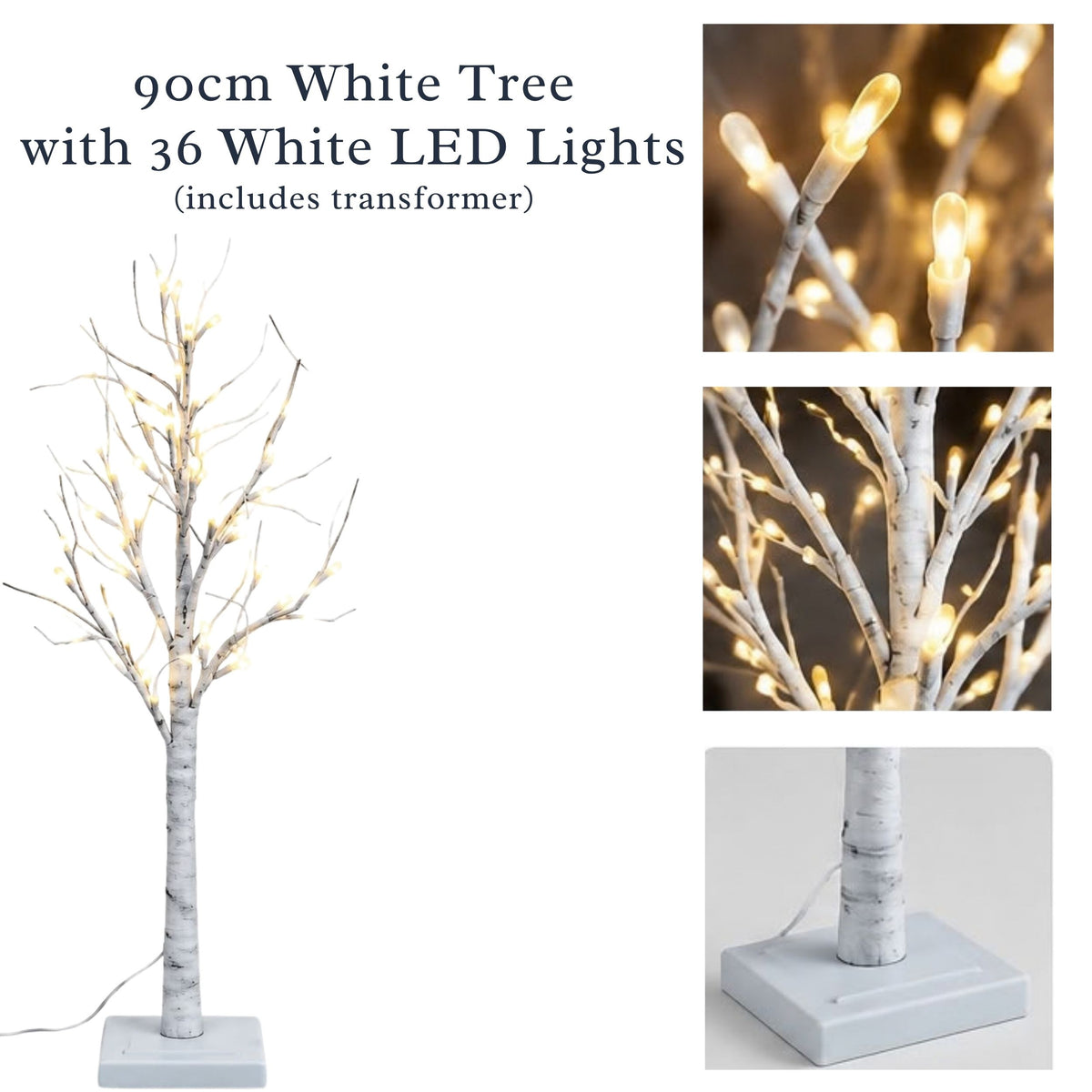 90cm LED White Birch Tree with 36 Lights