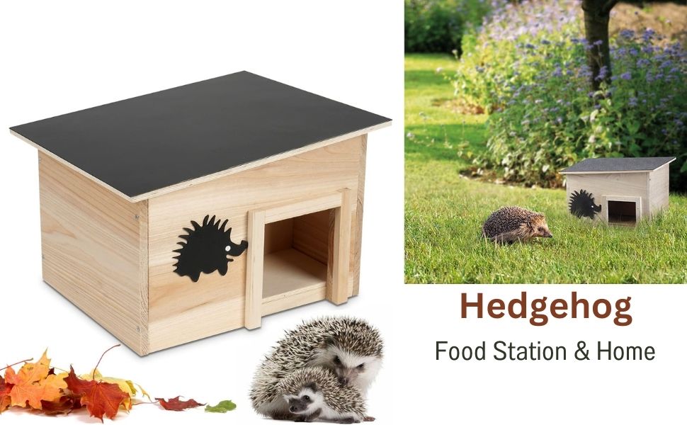 Wooden Hedgehog House Garden, Predator-Proof Wooden House, Garden Shelter, Slopped Roof And Full Wood Floor Winter House, Hedgehog Gifts