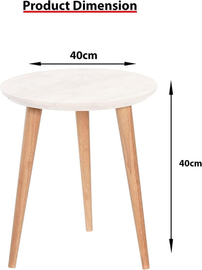 AAMEN Modern Scandinavian Round Coffee Table – 40cm White Top with Bamboo Legs