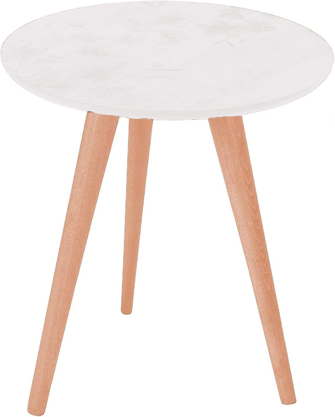 AAMEN Modern Scandinavian Round Coffee Table – 40cm White Top with Bamboo Legs
