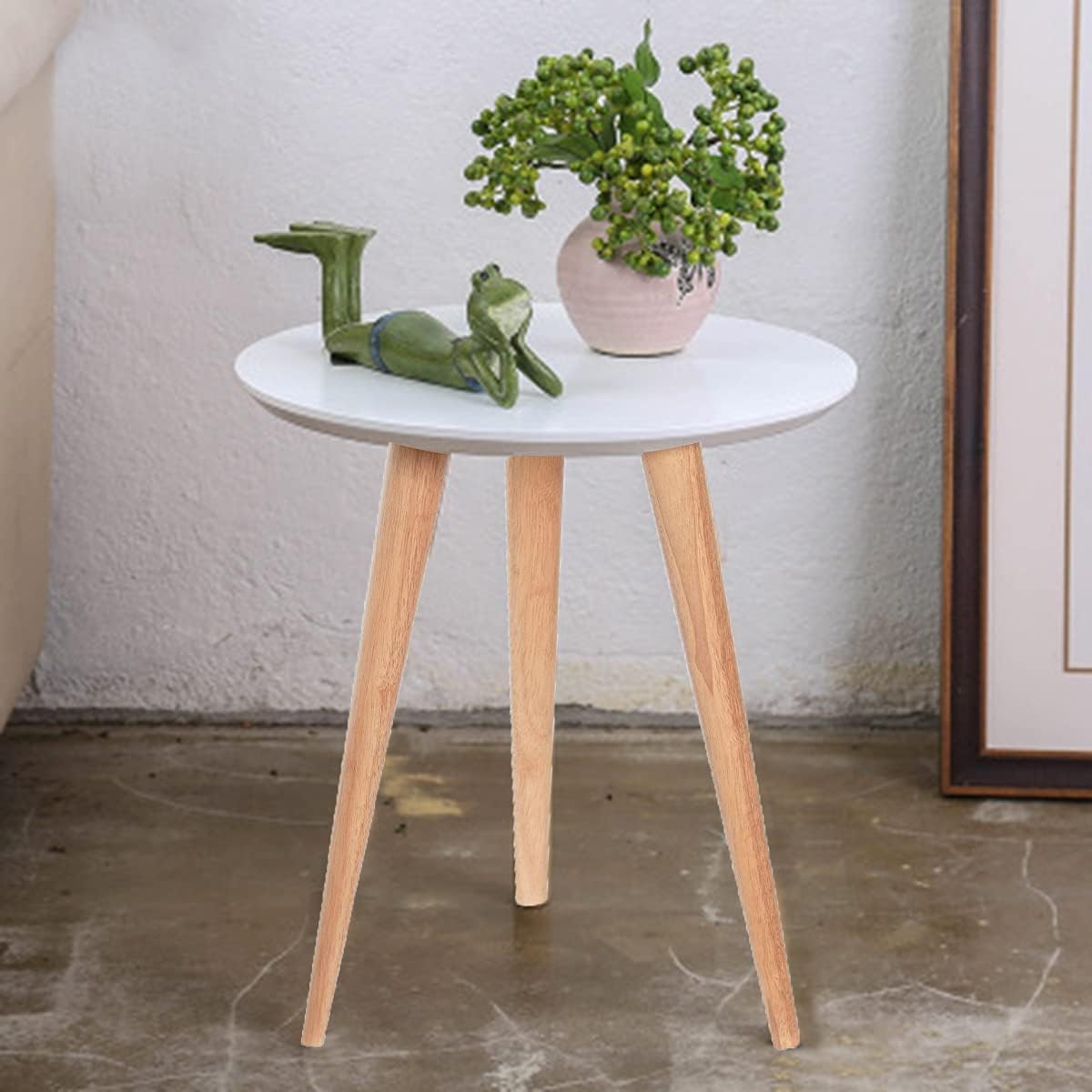 AAMEN Modern Scandinavian Round Coffee Table – 40cm White Top with Bamboo Legs